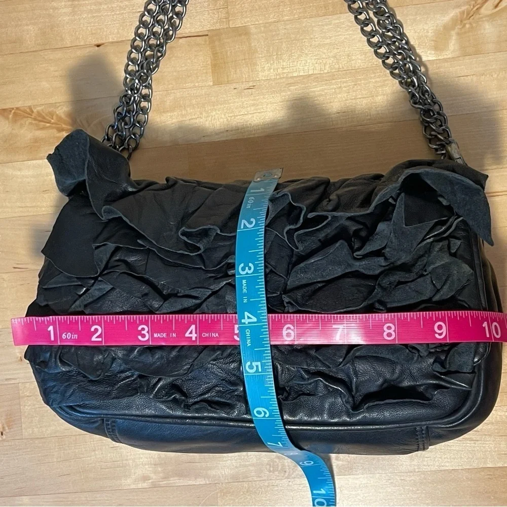 AllSaints Black Ruffled Leather Shoulder Bag Soft Leather Gunmetal Hardware